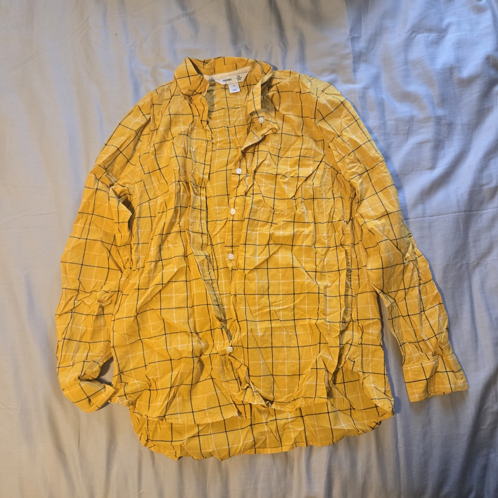 NWOT Old Navy Yellow Checkered Button Flannel Vacation Summer Shirt
